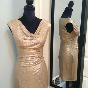 Ralph Lauren gold dress with waist pleates